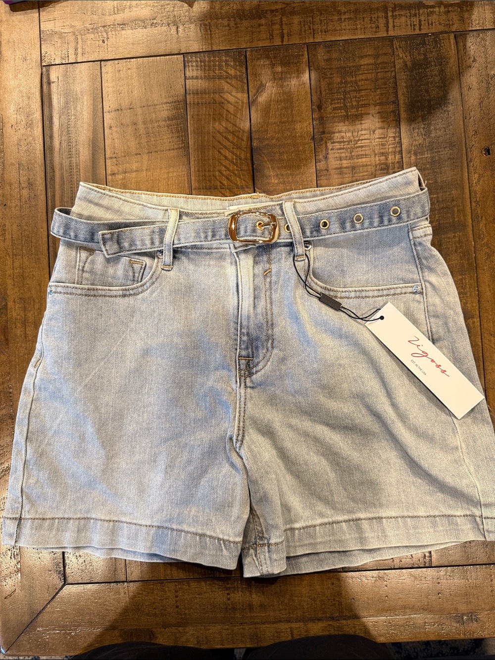 Vigoss Light Blue High-Rise Denim Shorts with Belt